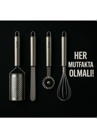 Resim Icon 4 Lü Şef Yardımcı Seti Çelik Rende, Pizza Kesici,pasta Düzenleyici,çırpıcı Beyaz 