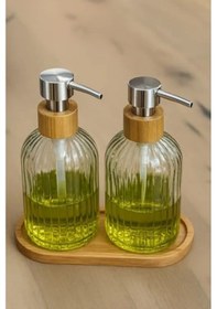 Resim Modern Cam Sıvı Sabunluk Seti, 300 Ml - 2'li 12 Izgara 