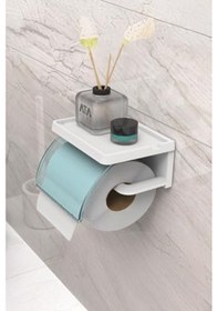 Resim Home Yapışkanlı Kapaklı Tuvalet Kağıdı Askısı Banyo Tuvalet Kağıtlığı Aparatı Peçetelik Organizer Plastik, Mavi Siyah 