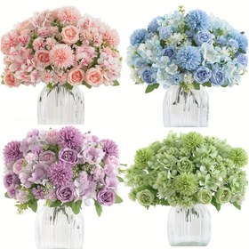 Resim 1/4 adet Gerçekçi Yapay Çiçek Buketi, Yeniden Kullanılabilir Sahte Paeony, Krizantem, Hortensia Buketleri Saplı, Ev Odası Dekoru, Yapay Çiçek Düzenlemeleri Merkez Parçası, Dış Mekan Bahçe Dekoru, Düğün Doğum Günü Gelin Duş Dekoru 