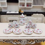 Resim 12/15 Parça Mini Seramik Çay Seti, 1:12 Ölçekli Bebek Evi Porselen Sofra Takımı, Rezinden Ev Dekorasyonu İçin Mutfak Aksesuarları – Altın Süslemeli Çiçek Desenli Demlik, Bardaklar ve Tabaklar ile İdeal Doğum Günü Hediyesi, Bebek Evi Oyuncak Mutfağı ve Oyun Odası Dekoru 