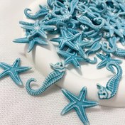 Resim 2D Düz, 10 adet HrwMif El Yapımı Bohem Deniz Yıldızı & Denizatı Kolye Uçları - Mavi & Beyaz Sahil Temalı Takı Malzemeleri DIY Kolye, Bilezik, Küpe için - Plaj Temalı El Sanatları Malzemeleri, Deniz Kabuğu Motifi, Detaylı İşçilik 
