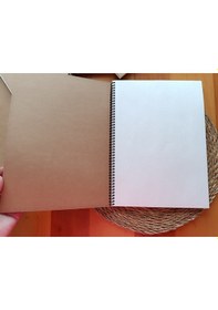 Resim A4 Kalın Kraft Kapak Spiralli Ivory Iç 40 Yaprak 80 Sayfa Notepad, Scrapbook, Defter 