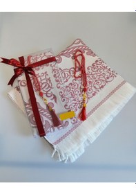 Resim Kişiye Özel Pamuk Dokulu Seccade Ve İnci Tesbih Özel Hediye Seti Bordo 