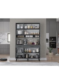 Resim Maya Kahve Köşesi Çok Amaçlı Dolap Kiler Mutfak Dolabı Füme 105cm Antrasit 