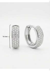 Resim 925 Ayar Gümüş Rodyum Renk Zirkon Taşlı Oval Formlu Üç Sıra Huggie Halka Küpe - Küçük 