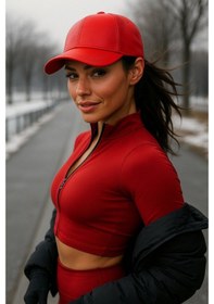 Resim Yake Store Klasik Kırmızı Renkli Düz Siperlikli Deri Baseball Şapka - Sade Şık Tasarım Spk1104 - Kırmızı Kırmızı 