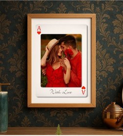 Resim Bk Gift Kişiye Özel Aşkımızın Ası Fotoğraflı İskambil Tasarımlı Ahşap Çerçeveli Tablo-1 40x25cm, Sevgiliye Hediye, Eşe Hediye Kobitmeyencom34171 Bk Gi 
