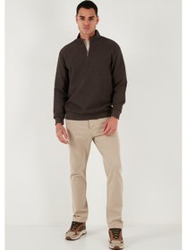 Resim Buratti Pamuklu Regular Fit Yarım Fermuarlı Dik Yaka Erkek Sweat 5905716 Koyu Kahve 