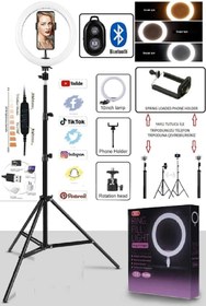 Resim Protonust Bluetooth Kumandalı 10" Inç Led Işıklı Halka Yaylı Telefon Tutacağı Youtuber Tiktok 2.10 Cm Tripod 