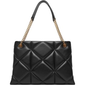Resim Love Moschino Kadın Kalp Logolu Kapitone Omuz Çantası - Siyah 
