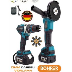 Resim Böhrer HB315T V598/36V 5AH Akülü 13MM Darbeli Vidalama + Akülü Taşlama Makinesi Demir Kesme Makinesi Süper 2'li Set 
