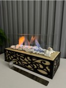 Resim Esha Home Ahşap Masa Üstü Siyah Ahşap İşlemeli Bioethanol Şömine Sertifikalı Yakıt Ve Dekoratif Taş 