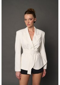 Resim Thalure Kadın Beyaz Beli Kemer Detaylı Blazer 