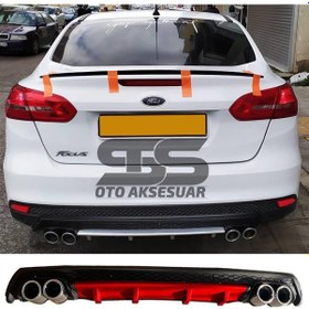 Resim Ford Focus 3 Difüzör Arka Tampon Eki 4 Egzoz Çıkışlı Kırmızı Lüx Tip 