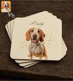 Resim Bk Gift Kişiye Özel Evcil Hayvan Karikatürlü 4lü Mdf Ahşap Bardak Altlığı-7, Arkadaşa Hediye, Sevgiliye Hediye Kobitmeyencom34202 Bk Gift 