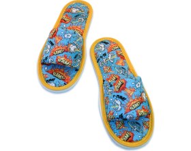 Resim Chochili Erkek Mavi Bomba Desenli Önü Açık Yumuşak Tabanlı Ev Terlik 