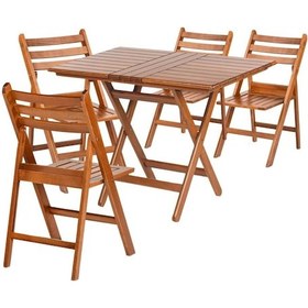 Resim Albatros Katlanır Ahşap Bahçe Balkon Seti: 60x100 Masa+4 Sandalye 