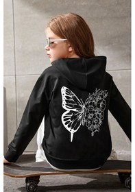Resim Uyguntarz Çocuk Drawing Butterflies Baskılı Sweatshirt Siyah 
