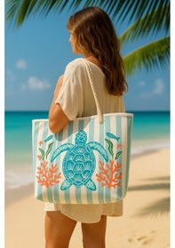 Resim Prendi Home Caretta Caretta Desenli Büyük Boy Piknik Ve Plaj Çantası Halat Saplı 55x36x15 Cm Çok Renkli 