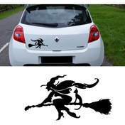 Resim Melek Pazarı 60 X 33 Cm Kedi Ve Süpürgeli Cadı Araba Ve Duvar Sticker 