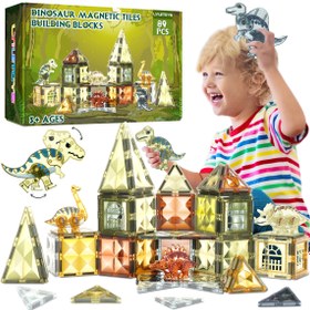 Resim LYILETOYS 89 parçalı Dinozor Manyetik Karolar Seti, 3-6 Yaş Çocuklar İçin 3D Hayvan Mıknatıs Yapım Blokları, STEM Eğitici Oyuncak, ABS Malzeme, Yaratıcı Çocuk Hediyesi 