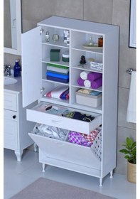 Resim Eliusta Rule Sepetli Banyo/mutfak Dolabı 80 Cm Genişliğe Sahip 80x171x32,5 Cm İki Sepetli Beyaz Dolap Beyaz 