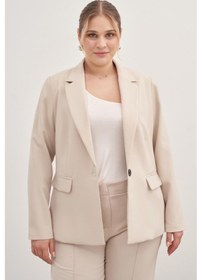 Resim Myline Astarlı Tek Düğmeli Blazer-1758-krem Krem 