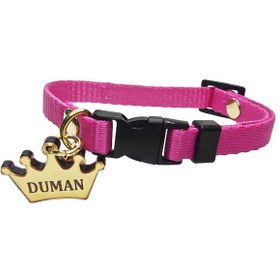 Resim İsimli Kedi Tasması , Kedi İsimlik , İsme Özel Tasma , Fuşya Renk 