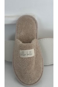 Resim Stella Belli Havlu Terlik | %100 Pamuk | Kaymaz Çift Taban | Sauna Spa Otel Banyo Ev Misafir Lohusa Terliği Bej 