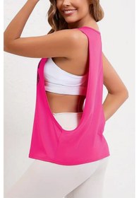 Resim Ghassy Co. Kadın Gym Baskılı Nefes Alabilen Fitness Yoga Koşu Kolsuz Spor Atlet Fuşya 