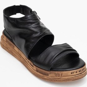 Resim Luvishoes Luvi Shoes Lunas Siyah Hakiki Deri Yandan Fermuarlı Kadın Sandalet Siyah 
