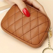Resim Vintage Stil Kadın Mini Cüzdan - Şık Kahverengi Madeni Para Cüzdanı Fermuarlı, Anahtar Tutucu ve Kart Yuvaları ile, Günlük Kullanım için Kompakt Tasarım, Küçük Cüzdan 