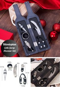 Resim Deco Elit 5 Parça Çelik Şişe Açacağı Seti Dekoratif Kılıf ile Şık Hediye Seti , Wine Opener Gift Set 