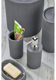Resim Line 5 Parça Yuvarlak Banyo Seti - Çöp Kovası Wc Fırçası Sıvı-katı Sabunluk Diş Fırças Antrasit 