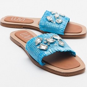 Resim Luvishoes Norve Bebe Mavi Hasır Taşlı Kadın Terlik Bebe Mavi 