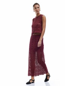 Resim Pamuklu Slim Fit Ajurlu Midi Boy Kroşe Etek 