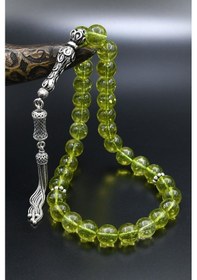 Resim Doğal Peridot Taşlı Tesbih 925 Ayar Gümüş Püsküllü 10mm Küre Kesim 902555 