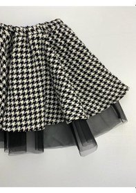 Resim Kazayağı Desenli Siyah-Beyaz Tütülü Bebek Çocuk Etek, Tasarım Siyah - Beyaz 