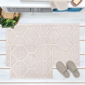Resim Bluenity Çokgen Doğal Pamuk 2'li Banyo Paspası - 60x100 cm + 50x60 cm 