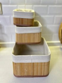 Resim 3b Trend Doğal Bambu Organizer Kutusu, Bambu Ahşap Ekmeklik, Ahşap Bambu Ekmek Sepeti Kahve - Krem 
