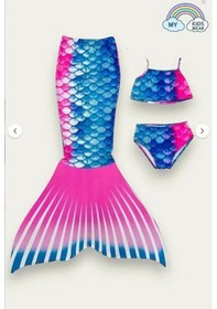 Resim My Kids Wear Kız Çocuk Renkli Deniz Kızı Mayo Kostümü 3'lü Set 1405-1 Mavi 