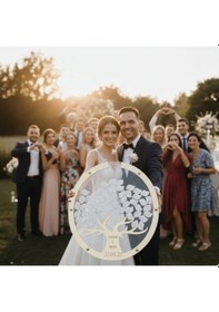 Resim Düğün-nişan- Misafir Hatıra Anı Kutusu-defteri Gold Yuvarlak 50 Cm Çapında Şeffaf Pleksi Şövale Ve Kalem Hediyeli 