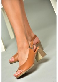 Resim Fox Shoes P555454003 Taba Hakiki Deri Kalın Topuklu Kadın Sandalet Taba-hakiki Deri Taba 