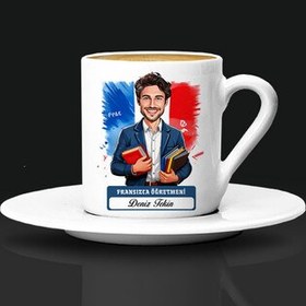 Resim Erkek Fransızca Öğretmeni Karikatürlü Kahve Fincanı 