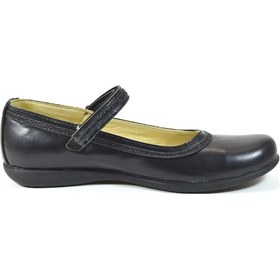 Resim O.S Hakiki Deri Cırtlı Simli Kız Çocuk Okul Ayakkabı Siyah 