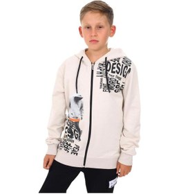 Resim Ekkokids Erkek Çocuk Kapüşonlu Adam Baskılı Yazılı Hırka-13384-taş 