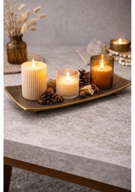 Resim Altın Tonlu Dikdörtgen Dekoratif Tepsi Renkli 