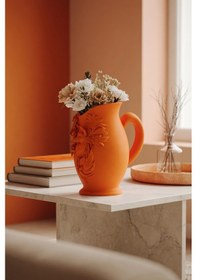 Resim Kurt Desenli Gül Kabartmalı Dekoratif Vazo Mat Dokulu Ev Ofis Salon Masa Raf Süsü Çiçeklik 15x10 Cm Turuncu 