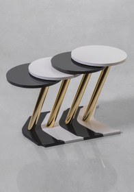 Resim Veys Sehpa 4 Lü Gold Dünya Zigon Sehpa - Siyah - Beyaz 